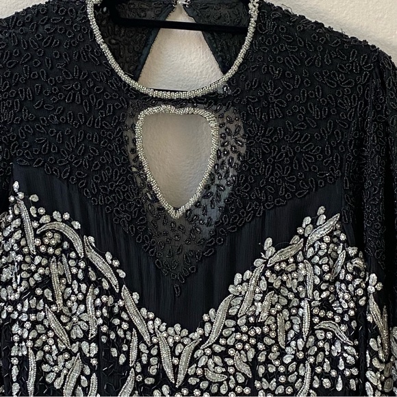 Vintage Unmarked Silk and Beaded Long Formal Evening Gown Black S/M - Picture 3 of 15